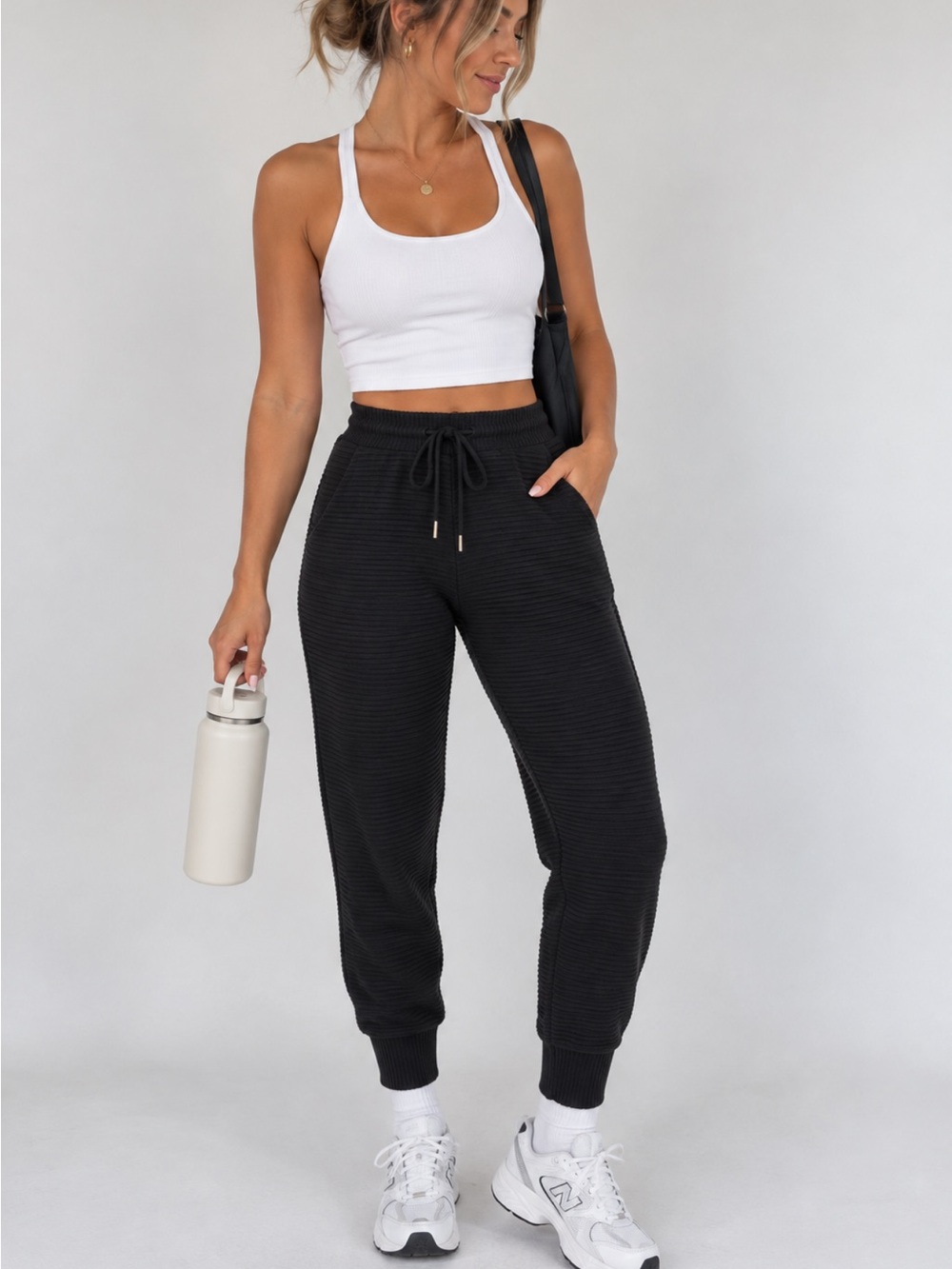NWT CALIA by Carrie Underwood Black Ribbed Drawstring Joggers